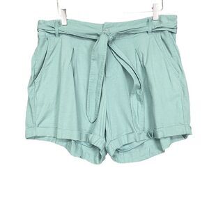 Torrid Shorts Womens 10 Teal Blue Green Belt Rayon‎ Linen High Rise 3" Inseam